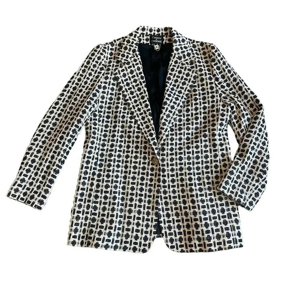 Town & Travel Long-Length Blazer Jacket Single-Button Bold Print Size Small - Picture 1 of 12